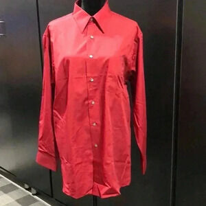 Van Heusen Wrinkle free Poplin 55% cotton 45 poly dress shirt red  16.5 32/33 -L